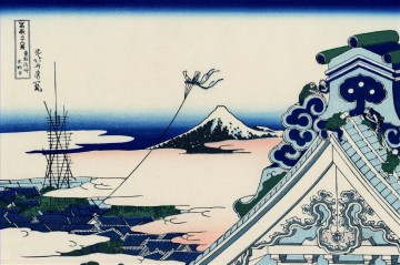  Hokusai Pintura al %C3%B3leo - Templo Asakusa Honganji en la capital oriental, Katsushika Hokusai japonés.